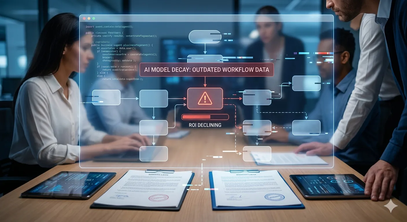 Operational workflow dashboard showing changing processes and highlighting the risk of AI systems falling out of sync with real-world execution.